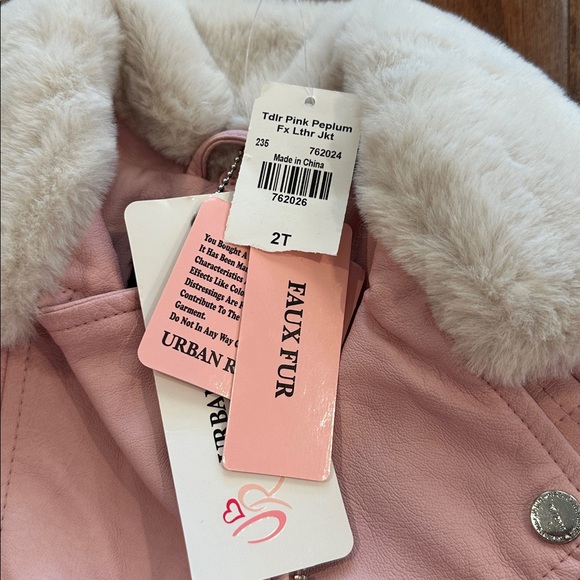 Urban Republic pink leather jacket. With faux fur collar. Size 2T. NWT. - Picture 3 of 3